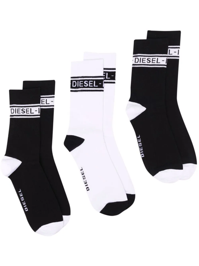 Diesel Intarsia-knit Three-pack Socks In Black