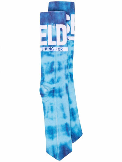 Diesel Tie-dye Print Ankle Socks In Blue