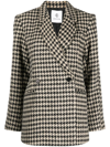 Anine Bing Kaia Double-breasted Houndstooth Wool-blend Blazer In Black