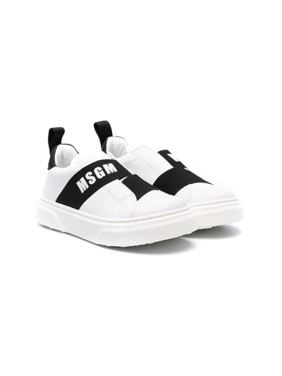 Msgm Teen Logo-print Strap Trainers In White