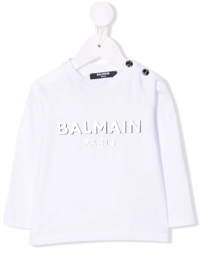 Balmain Babies' Logo-print T-shirt In White