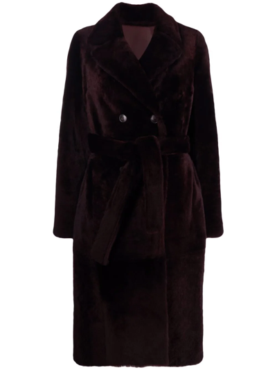 Yves Salomon Double-breasted Belted Coat In Red
