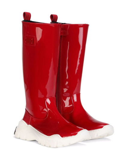 Dolce & Gabbana Kids' Logo-plaque Slip-on Boots In Red
