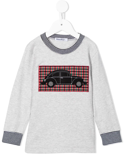 Familiar Kids' Car-patch Stripe-detail Sweatshirt In Grey