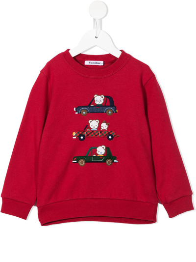 Familiar Kids' Bear Car Print Sweatshirt In Red