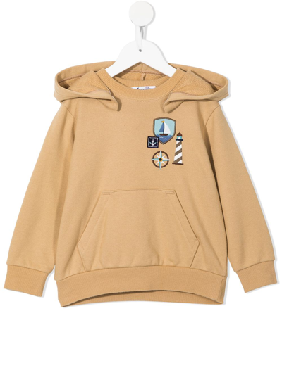 Familiar Kids' Logo-patch Cotton Hoodie In Brown