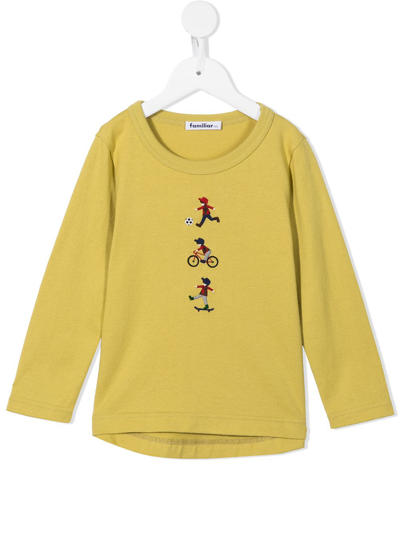 Familiar Kids' Embroidered-design T-shirt In Yellow