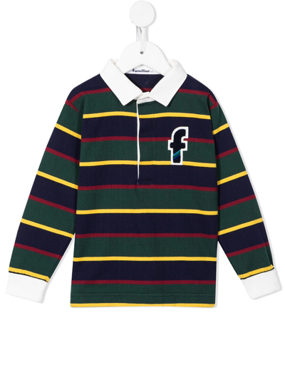 Familiar Kids' Chenille-logo Striped Polo Shirt In Multicolour