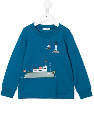 Familiar Kids' Embroidered-ship Cotton Sweatshirt In Blue