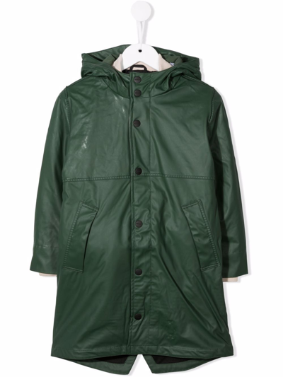 Gosoaky Kids' Hooded Button-up Rain Coat In Green