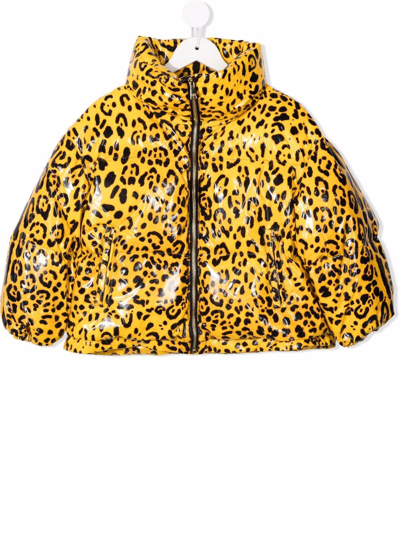 Dolce & Gabbana Kids' Leopard-print Zip-up Padded Jacket In Yellow