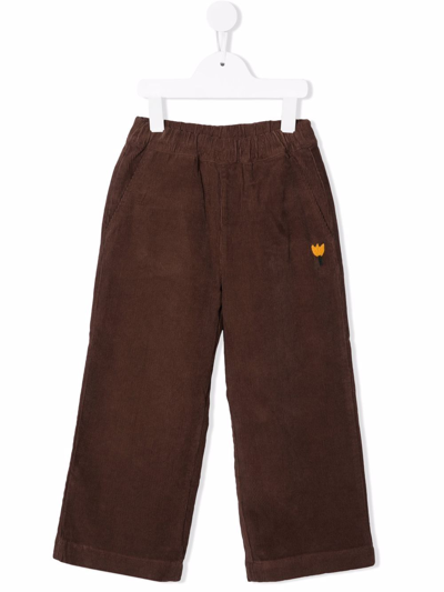Jelly Mallow Kids' Embroidered-detail Corduroy Trousers In Brown