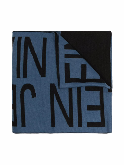 Calvin Klein Kids' Logo Lettering Scarf In Blue