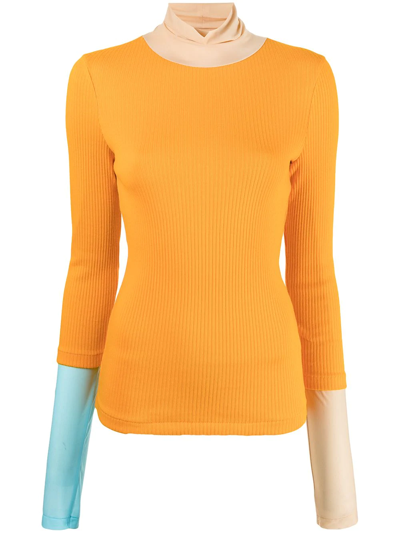 Enföld Layered Contrast-cuff Knitted Top In Orange
