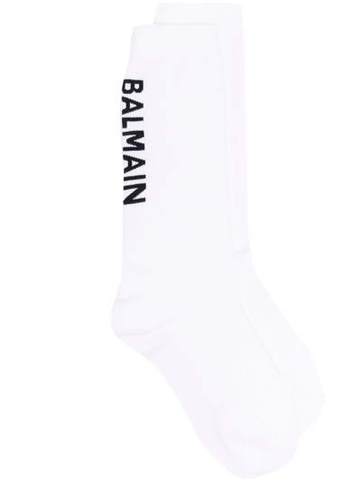 Balmain Logo-print Knitted Socks In White