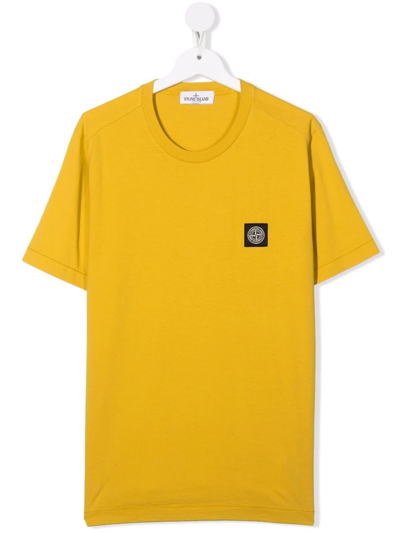 Stone Island Junior Kids' Chest Logo-patch T-shirt In Yellow