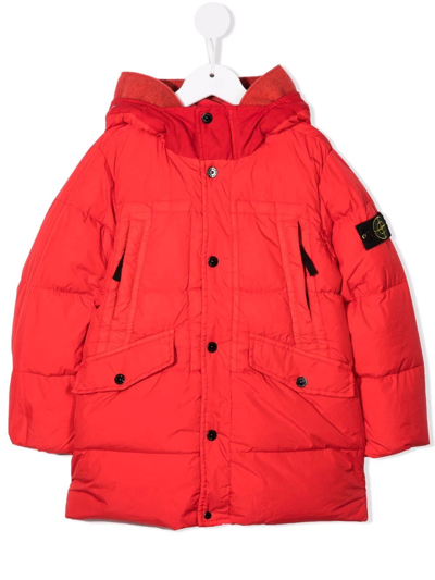 Stone Island Kids' Logo-patch Detail Coat In Red