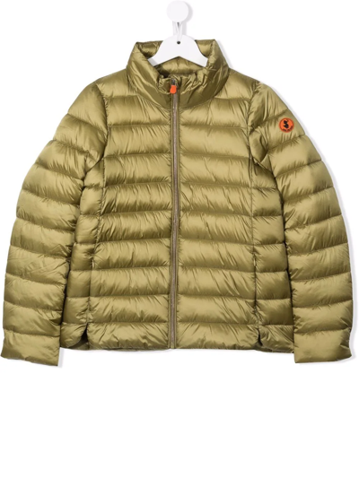 Save The Duck Kids' Logo-patch Padded Coat In Green