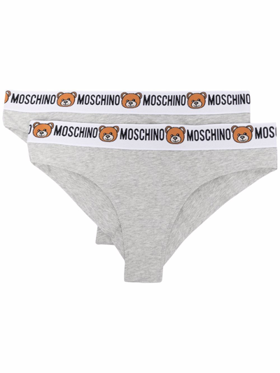 Moschino Logo Waistband Briefs In Grey