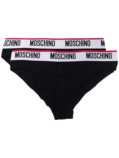 Moschino Logo-band Cotton-blend Briefs (pack Of Two) In Black