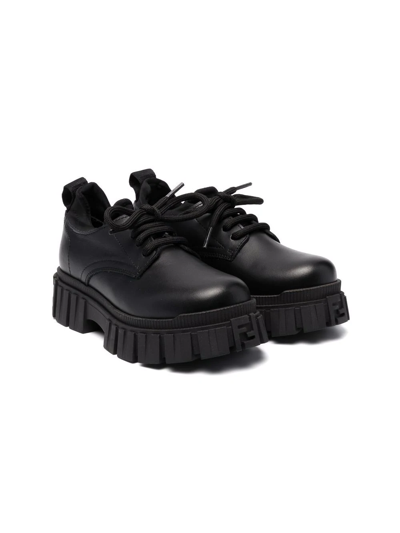 Fendi Kids' Chunky-sole Lace-up Boots In Black