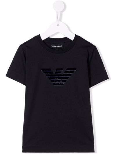 Emporio Armani Kids' Flocked Logo T-shirt In Blue