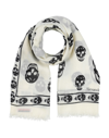 Alexander Mcqueen Classic Skull Silk Scarf In White
