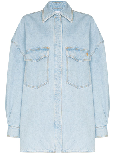 Attico Oversized Denim Shirt Jacket In Sky Blue