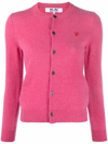 Comme Des Garçons Play Pink Wool Layered Double Heart Cardigan In Rosa