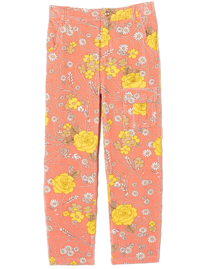 Erl Kids' Floral-print Corduroy Trousers In Pink