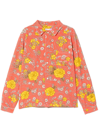 Erl Teen Floral-print Corduroy Shirt In Pink