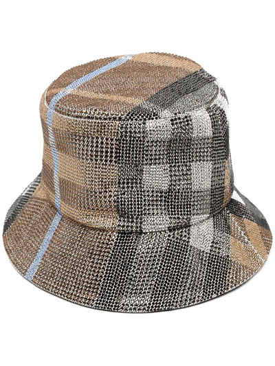Burberry Crystal Embellished Check Bucket Hat In Dusty Sand