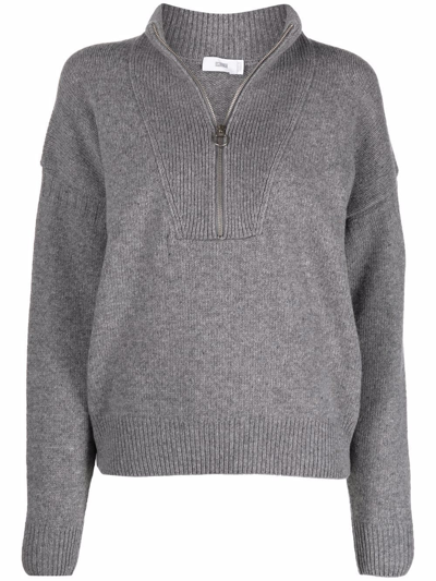 Closed Knit Half Zip Pullover In Grey Heather Melange