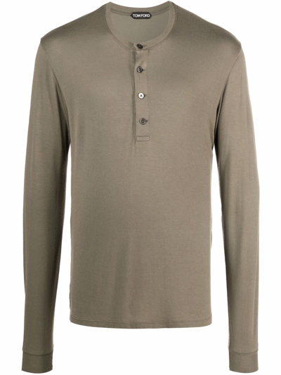 Tom Ford Long-sleeved Henley T-shirt In Brown