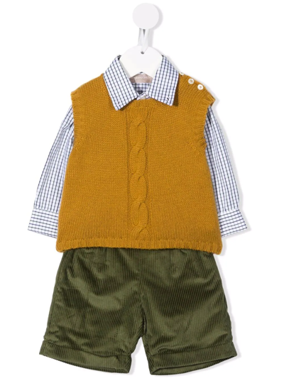 La Stupenderia Knitted Three-piece Babygrow Set In 黄色