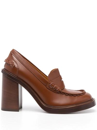 Tod's Almond-toe Block-heel Loafers In 褐色