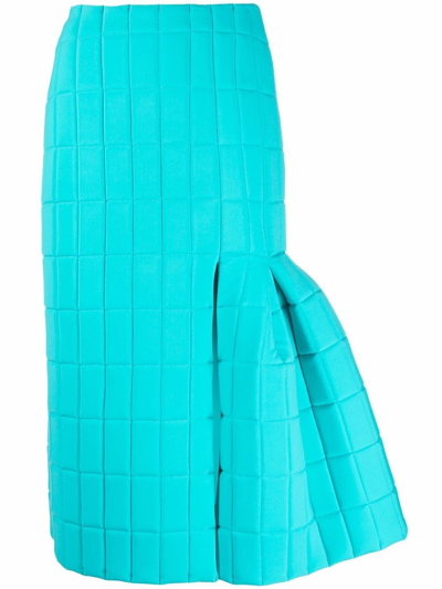 A.w.a.k.e. Quilted Ruffle-trim Midi Skirt In Light Blue