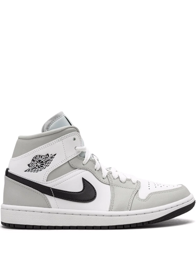 Jordan Air  1 Mid Trainers In Grey Fog/ Black/ White