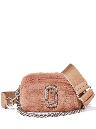 Marc Jacobs Snapshot Faux Fur Crystal Crossbody Bag In Fluffy Rose