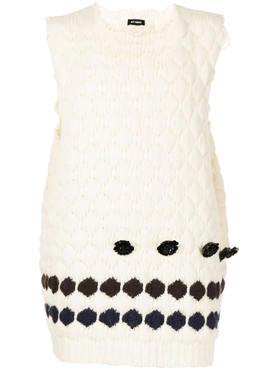 Raf Simons Diamond-stitch Floral-embellished Knitted Vest In White
