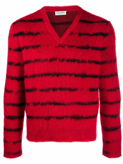 Saint Laurent Brushed Knit Striped Jumper In Rot