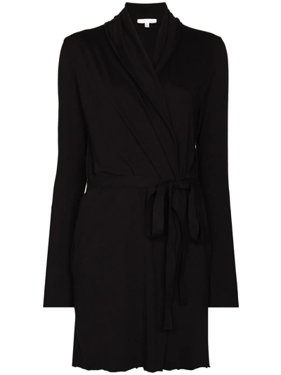 Skin Double-layer Pima Cotton-jersey Wrap Robe In Black