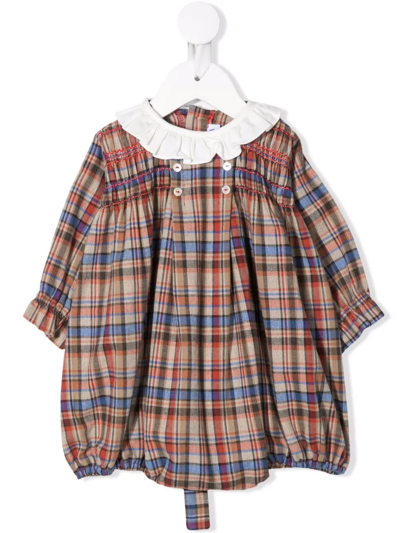 Siola Babies' Tartan-print Cotton Romper In Neutrals