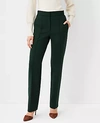 Ann Taylor The Petite High Rise Pintucked Straight Leg Pant In Double Knit In Deep Leaf Green