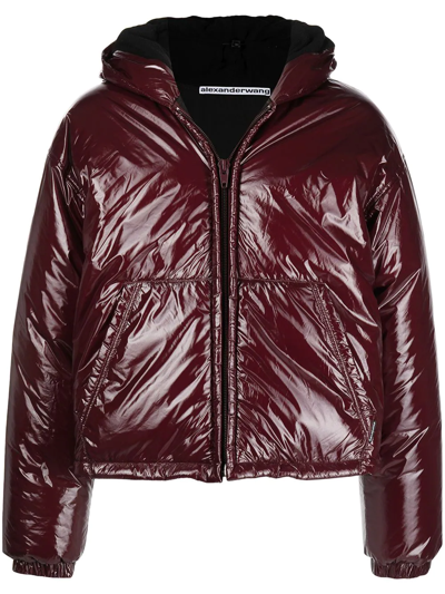 Alexander Wang High-shine Cropped Hooded Jacket In Red