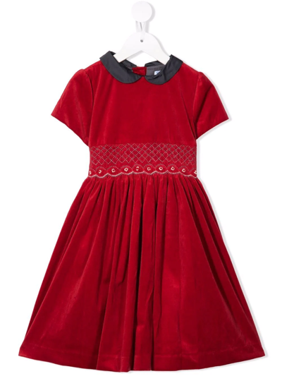 Siola Kids' Velvet-effect Embroidered Dress In Red