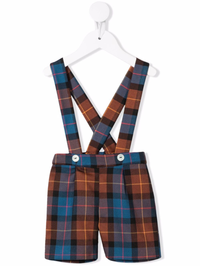 Siola Babies' Tartan-check Suspender Shorts In Brown