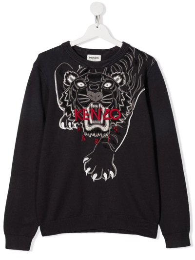 Kenzo Kids' Tiger-embroidered Sweatshirt In Grey