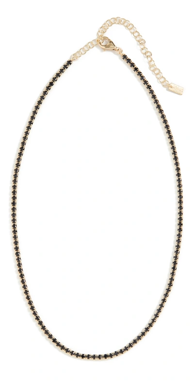 Adinas Jewels Thin Colored Tennis Choker In 14k Gold Plated Over Sterling Silver In Black