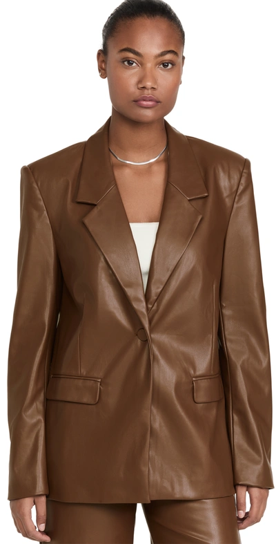 Weworewhat Faux Leather One Button Notch Lapel Blazer In Cocoa Brown